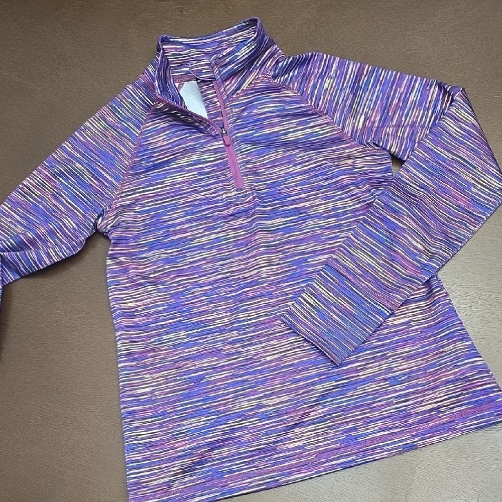 IDEOLOGY Vibrant‎ Striped Purple Blue Metallic Gold Pullover Quarter Zip Girls S